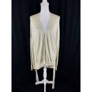 Chelsea28 Womens Open Cardigan Cashmere Blend L Large Beige Creme Ruched Natural